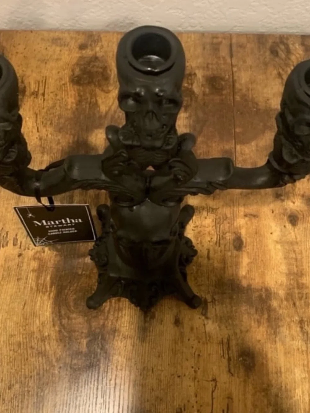 Martha Stewart Black Skull Candelabra, Halloween Candelabra Skull Candelabra